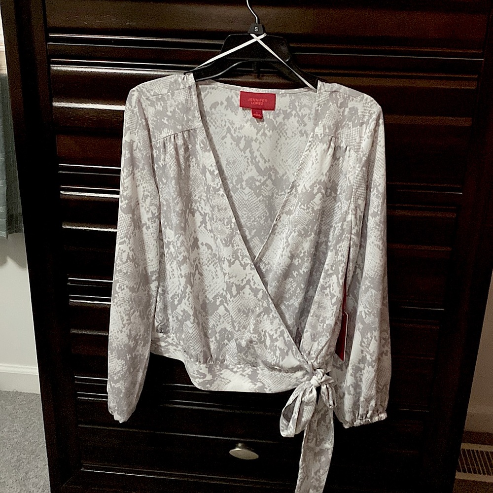 Light snake print wrap blouse with tags intact